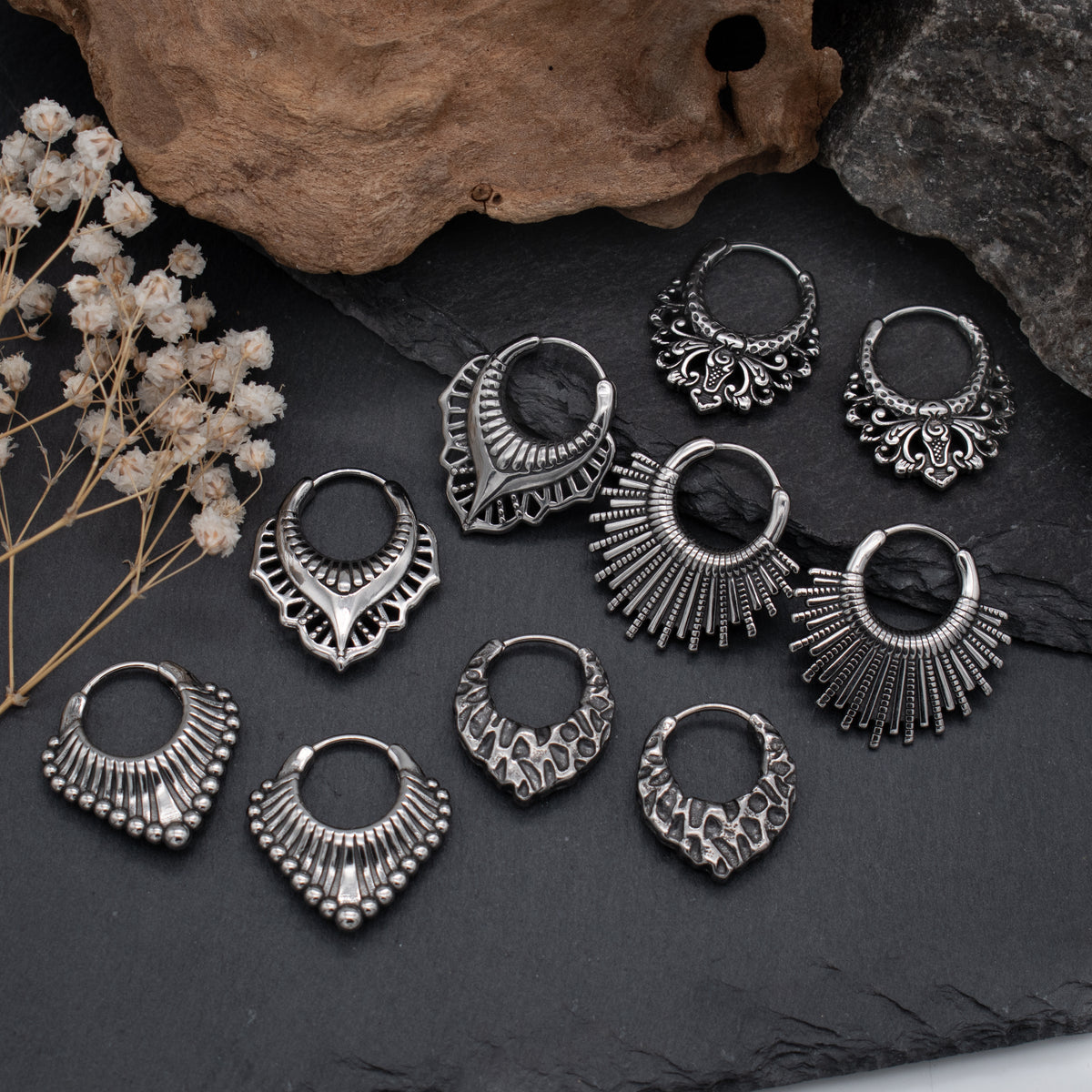 Silver Baroque Hoop Earrings