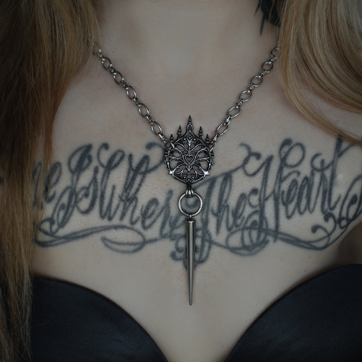 Silver Cathedral Heart Choker