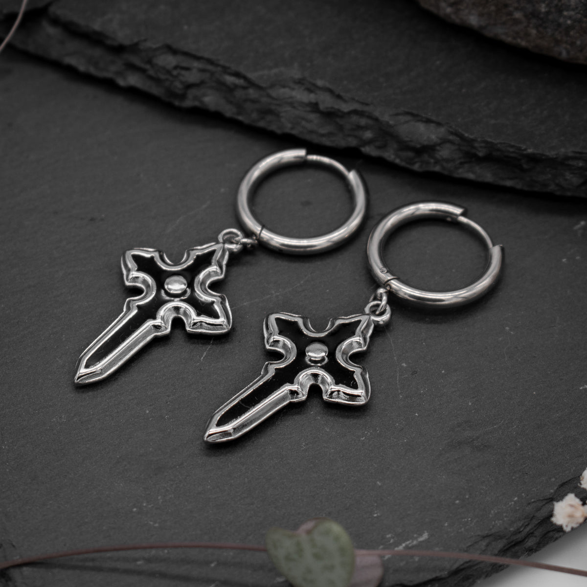 Silver Crucifix Hoops