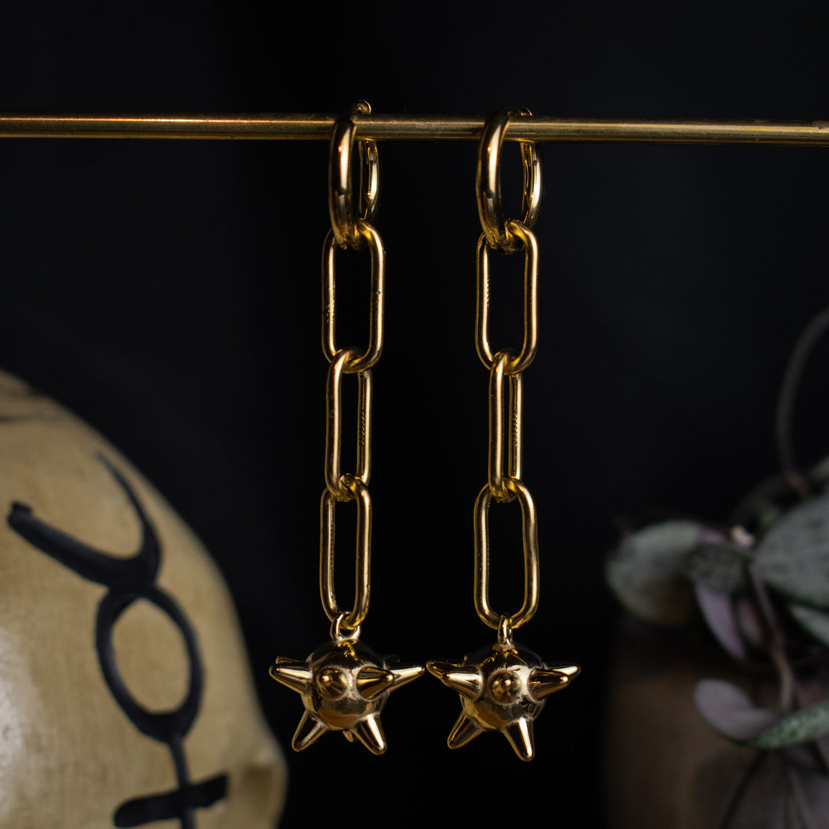 Medieval Single Ball Flail Earrings • Gold