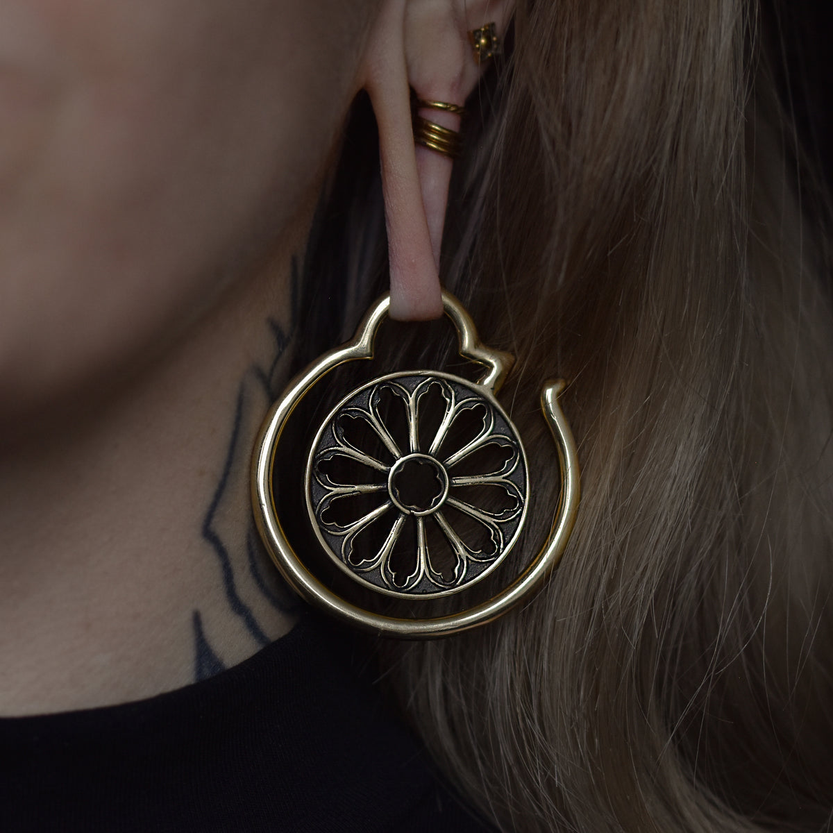 Golden Cathedral Window Ear Weights