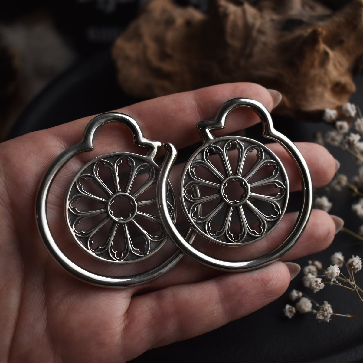 Silver Cathedral Window Ear Weights