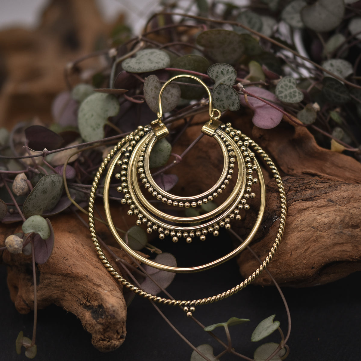 Large Tribal Hoop Earrings • Gold