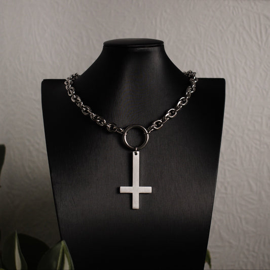 Silver Inverted Cross Chain Choker