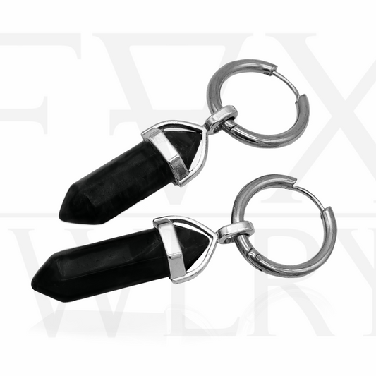 Silver Natural Gemstone Huggie Hoop Earrings