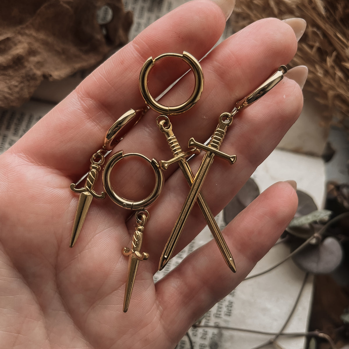 Golden Dagger Huggie Earrings