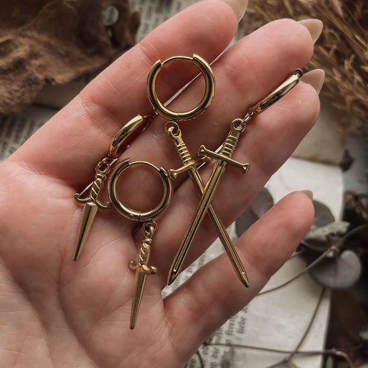 Golden Dagger Huggie Earrings