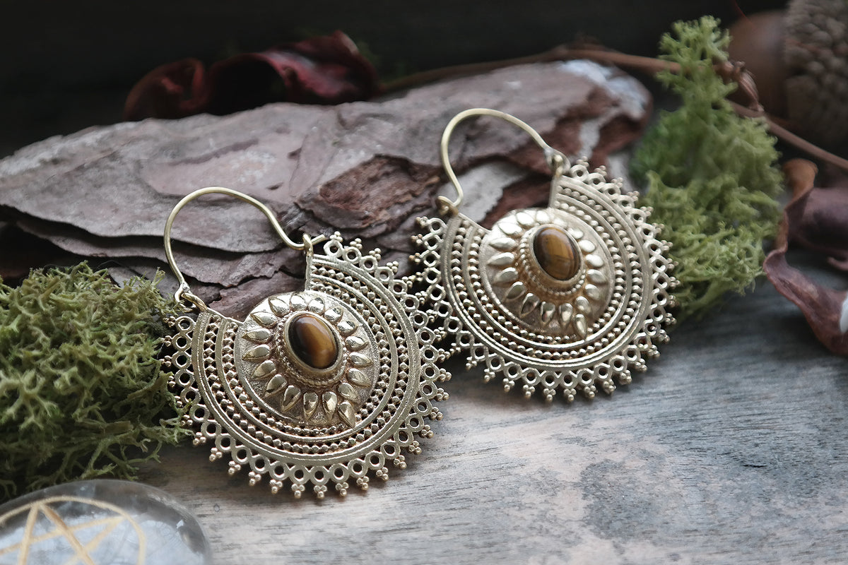 Tiger Eye Sun brass Hoop #BE15 - Fux Jewellery