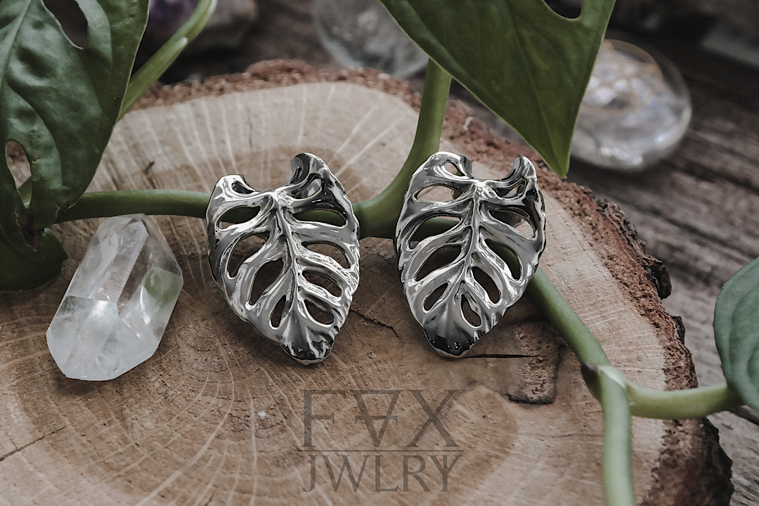 Silver Monstera Ear Weights | Fux Jewellery