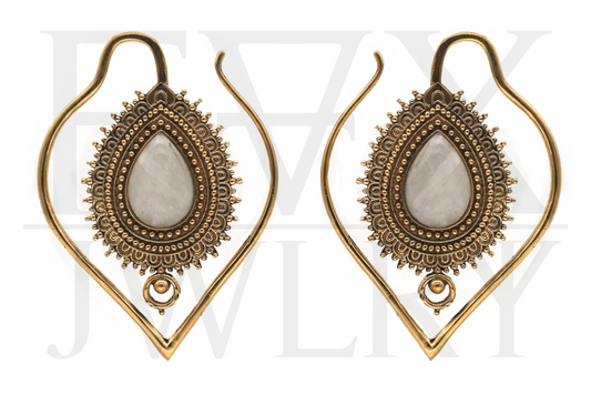 Golden Sacrament Ear Hangers - Moonstone