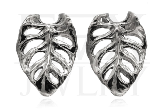 Silver Monstera Ear Weights | Fux Jewellery