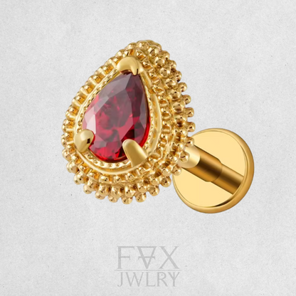 Golden Zirconia Teardrop Piercing Stud