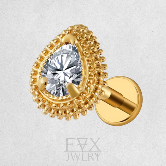 Golden Zirconia Teardrop Piercing Stud