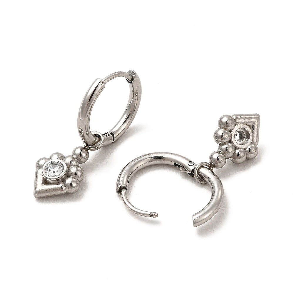 Silver Tribal Rhinestone Huggie Earrings