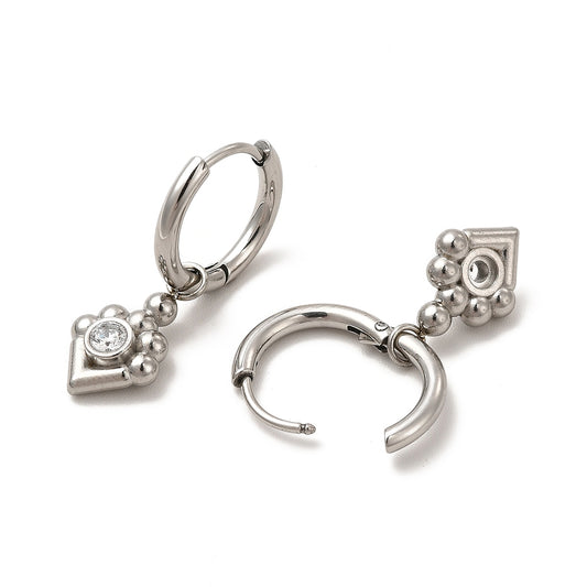 Silver Tribal Rhinestone Huggie Earrings