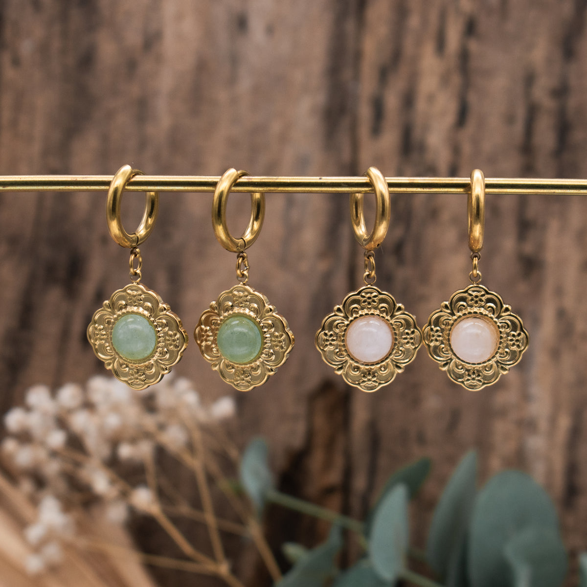 Golden Baroque Floral Earrings
