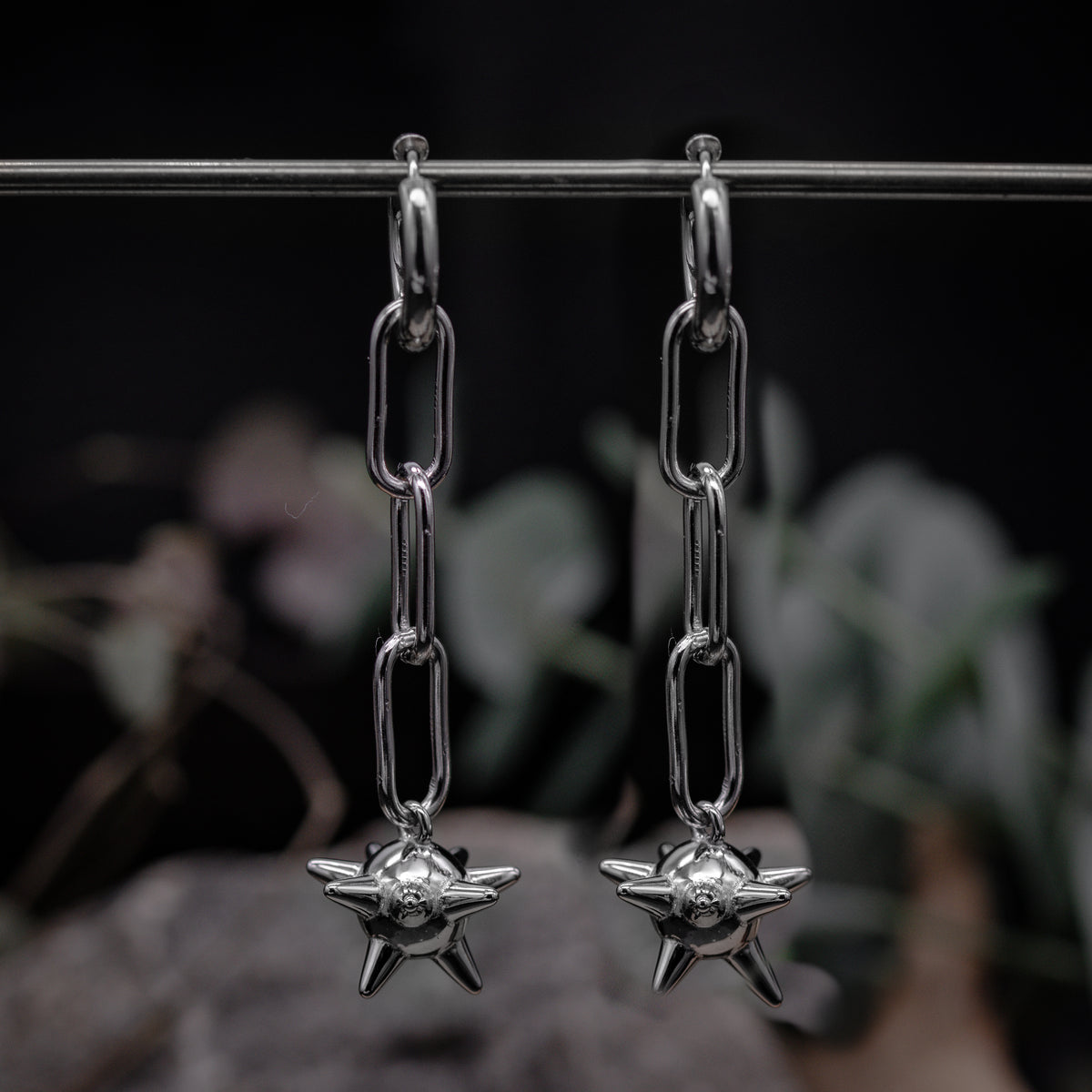 Medieval Single Ball Flail Earrings • Silver