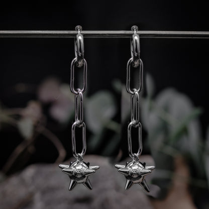 Medieval Single Ball Flail Earrings • Silver