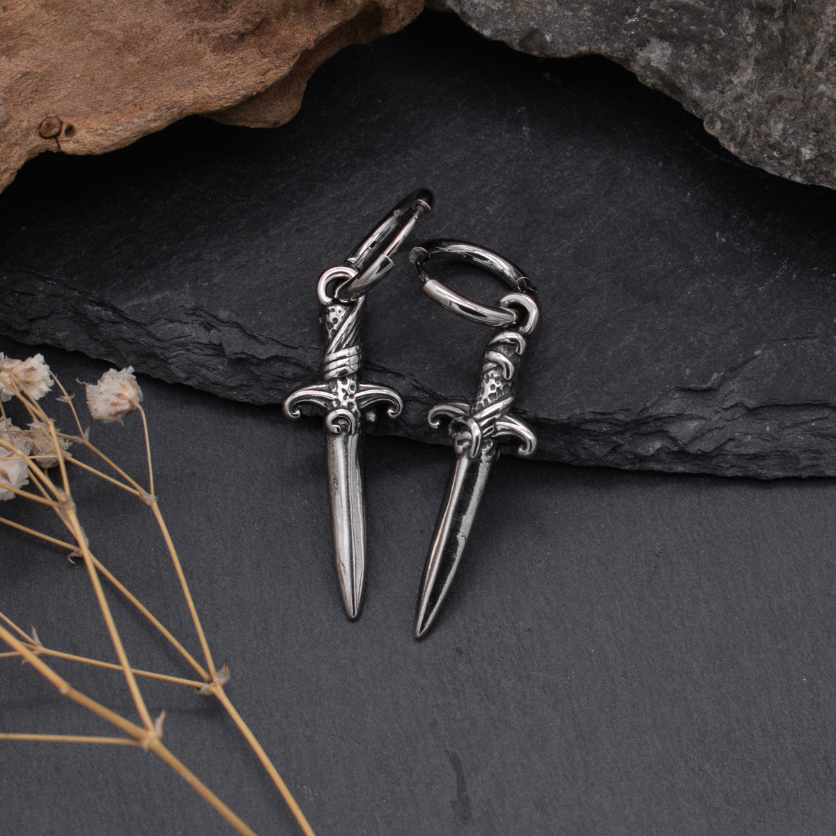 Silver Athame Hoop Earrings