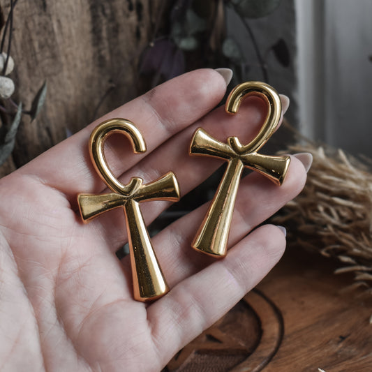 Golden Ankh Ear Weights