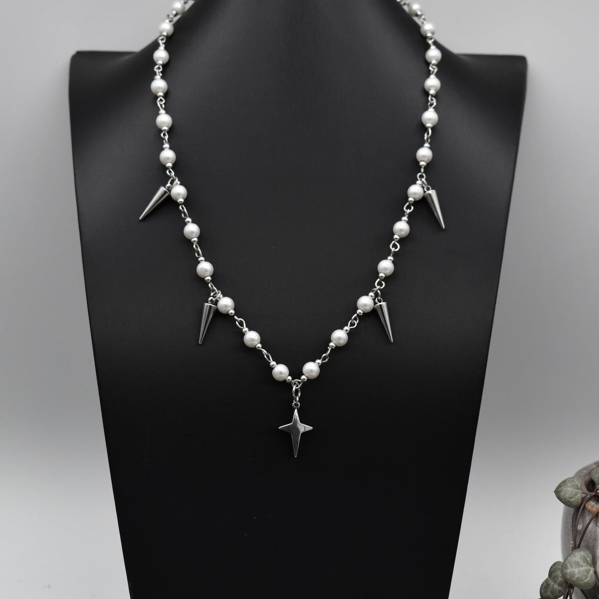 Silver Pearl Spike Necklace