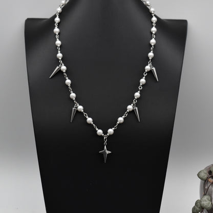 Silver Pearl Spike Necklace