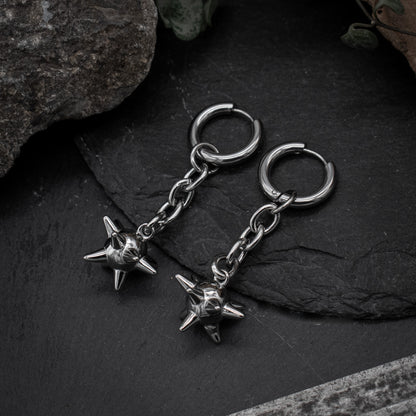 Medieval Single Ball Flail Earrings • Silver