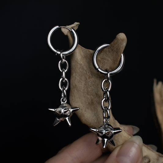 Medieval Single Ball Flail Earrings • Silver