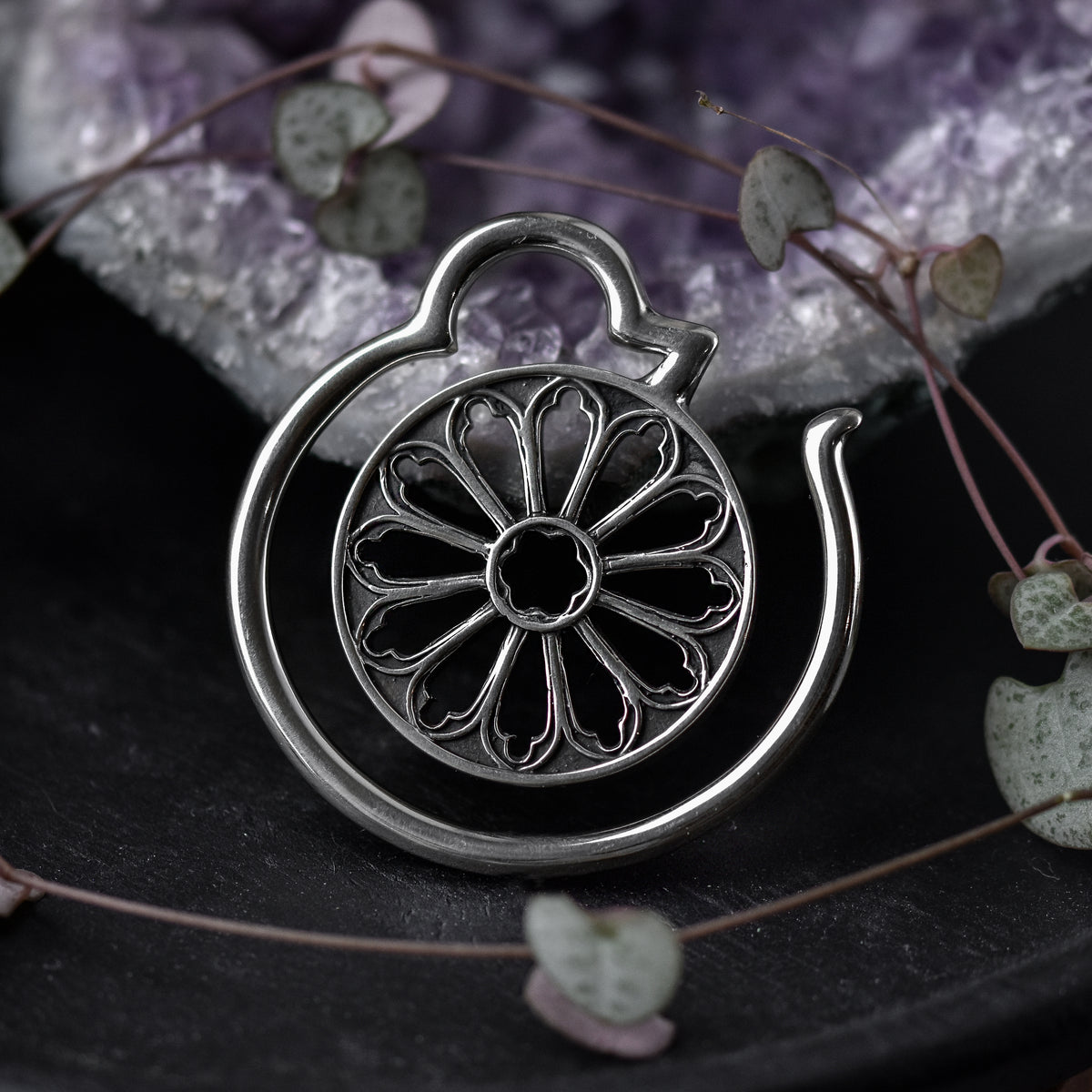 Silver Cathedral Window Ear Weights