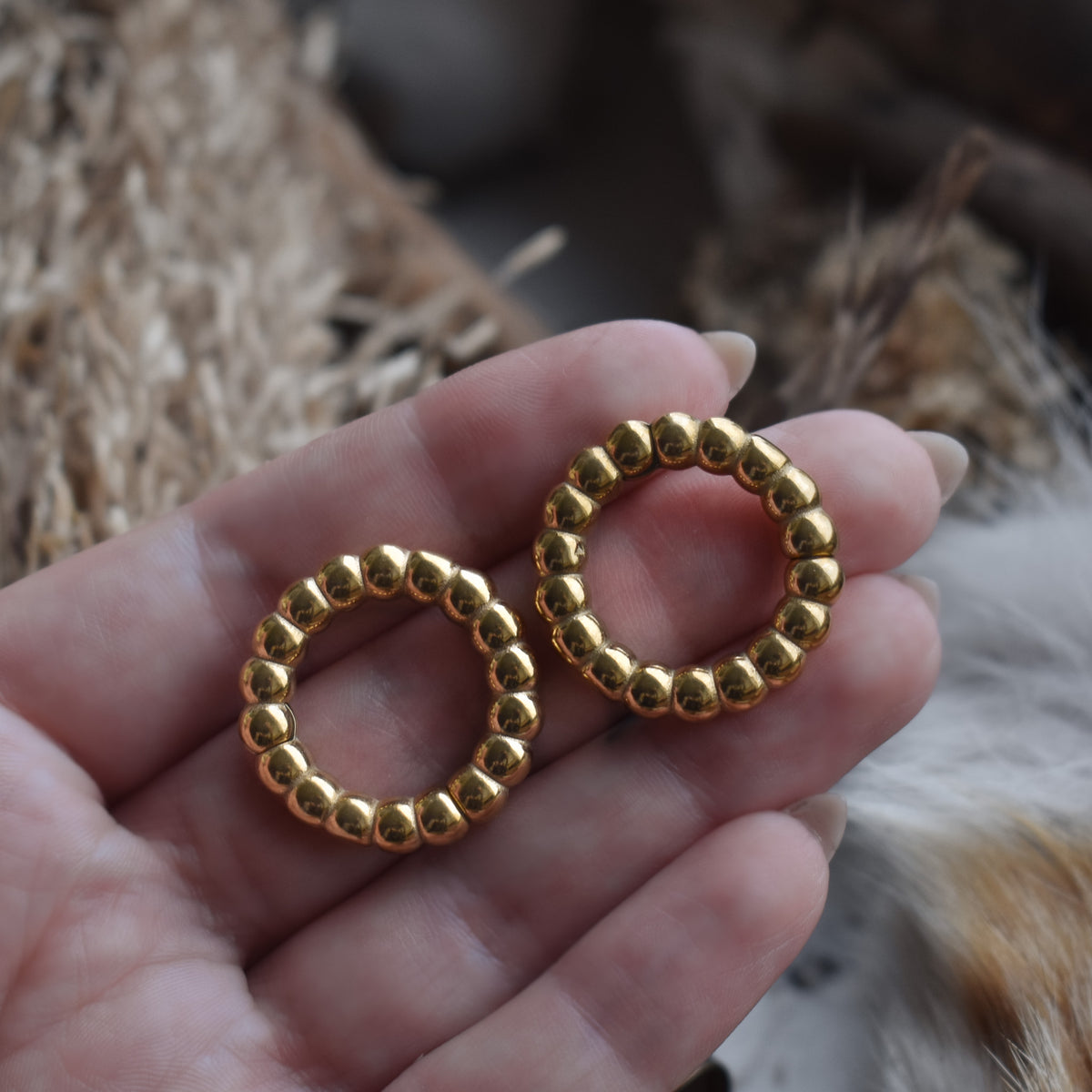 Golden Beaded Hoop Ear Weights