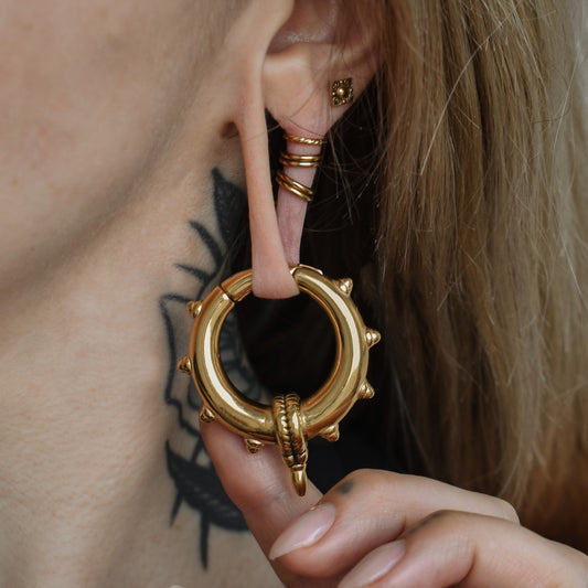 Golden Tribal Spike Hoop Ear Weights