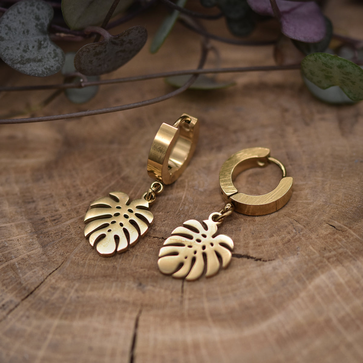 Monstera Huggie Earrings
