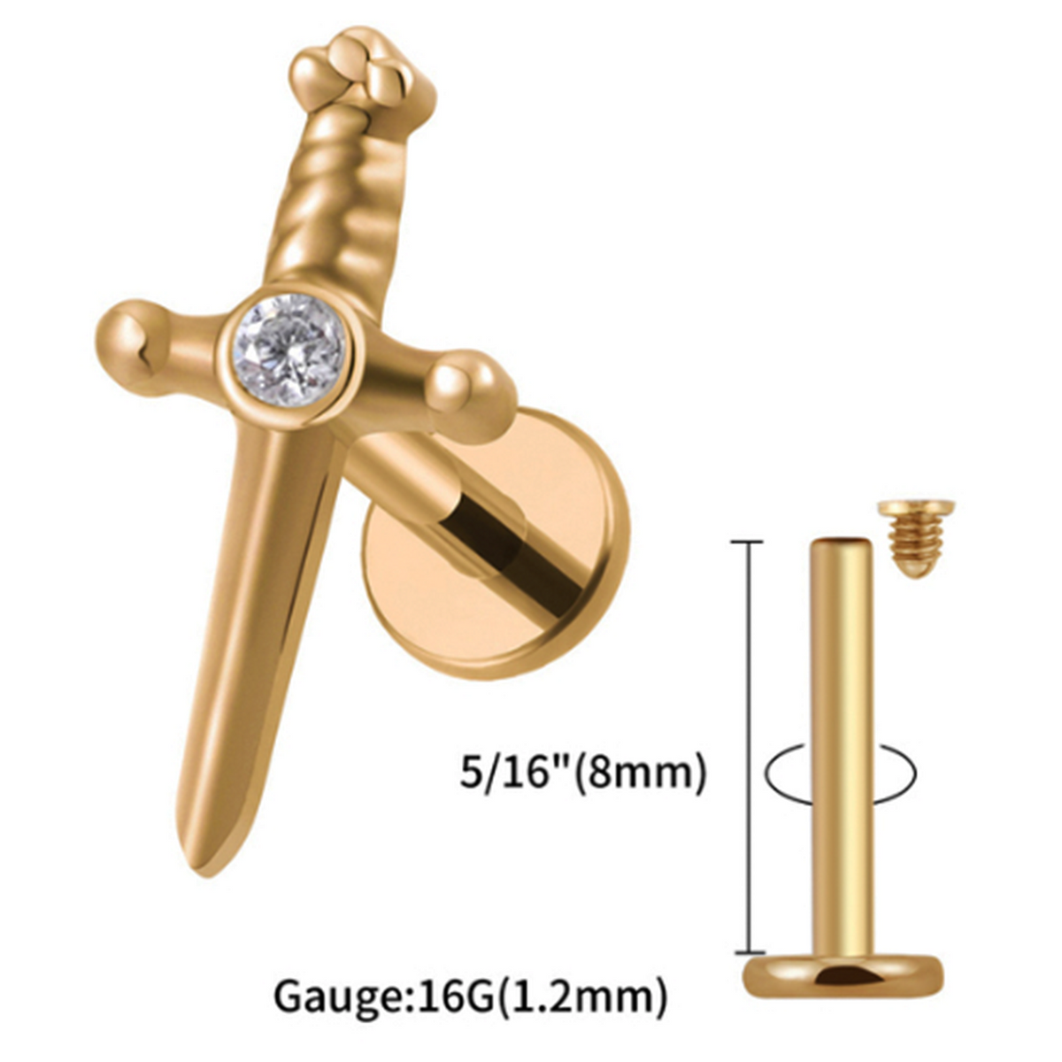 Goldener Dolch Piercing Stecker