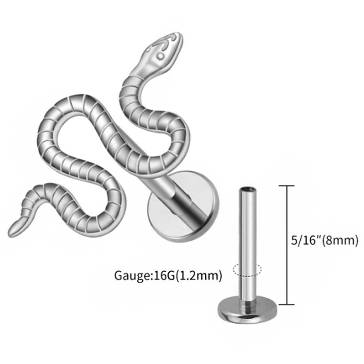Silver Serpent Piercing Stud