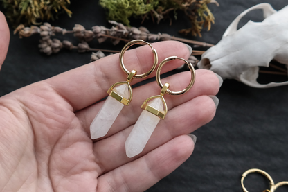 Golden Natural Gemstone Huggie Hoop Earrings
