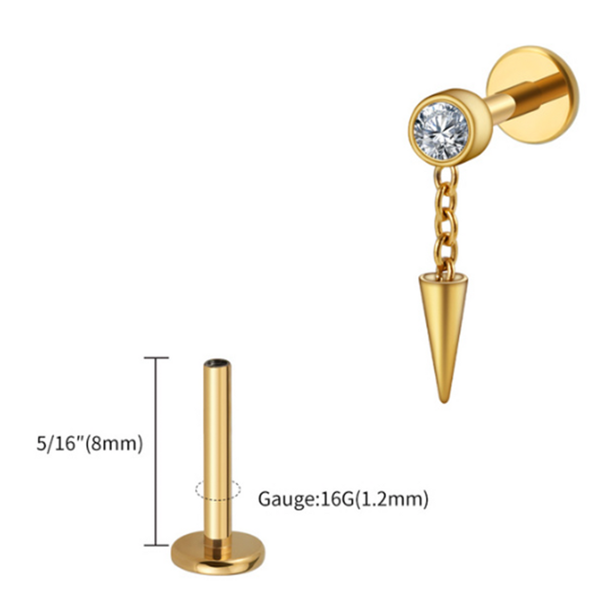 Goldener Zirkon Stachel Piercing Stecker