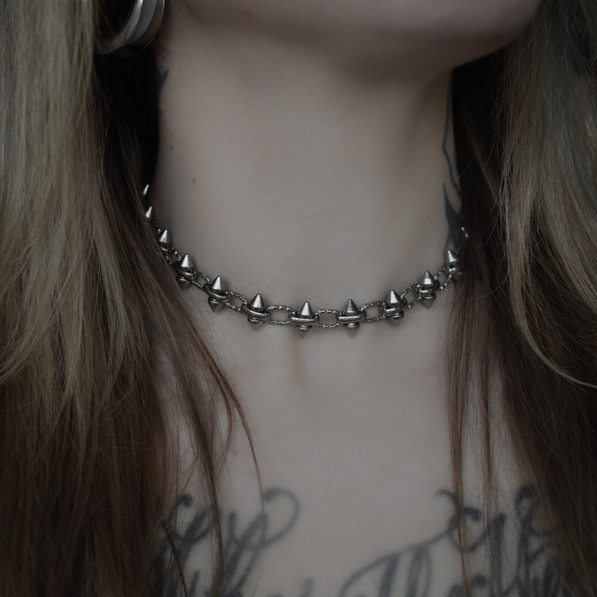 Silver Stud Chain Choker