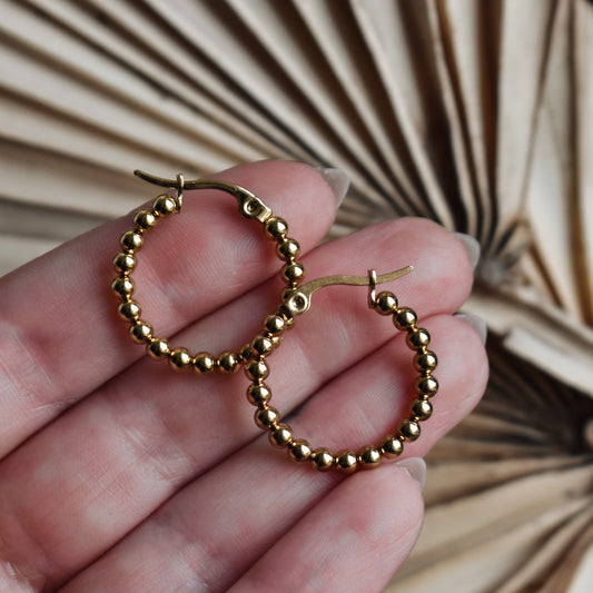 Golden Beaded Hoop Earrings