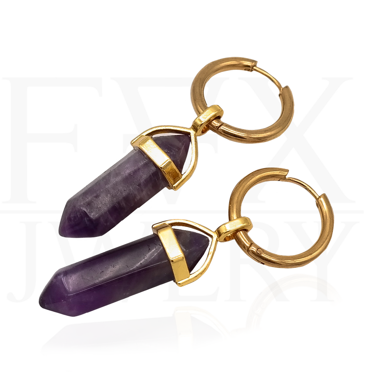 Golden Natural Gemstone Huggie Hoop Earrings