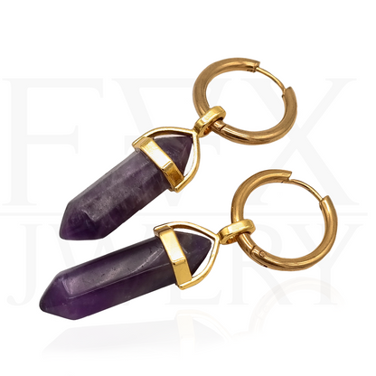Golden Natural Gemstone Huggie Hoop Earrings