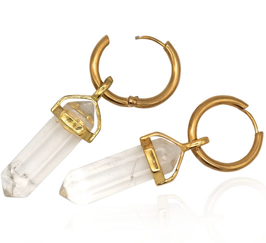 Golden Natural Gemstone Huggie Hoop Earrings