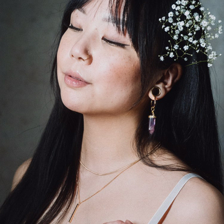 Golden Natural Gemstone Huggie Hoop Earrings