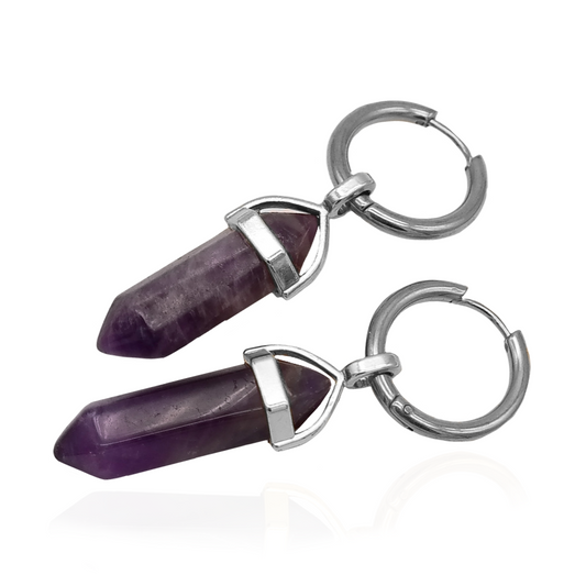 Silver Natural Gemstone Huggie Hoop Earrings