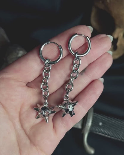 Medieval Single Ball Flail Earrings • Silver