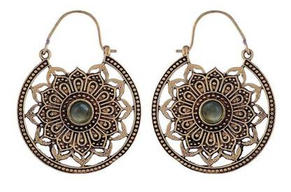 Mandala Labradorite Brass Hoops #BE19 - Fux Jewellery
