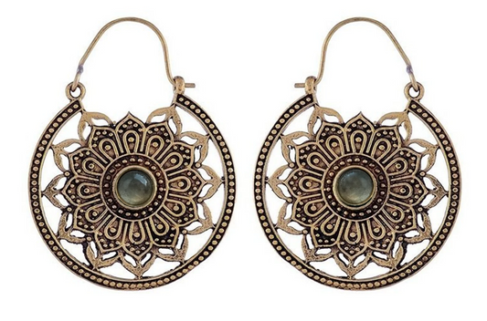 Mandala Labradorite Brass Hoops #BE19 - Fux Jewellery