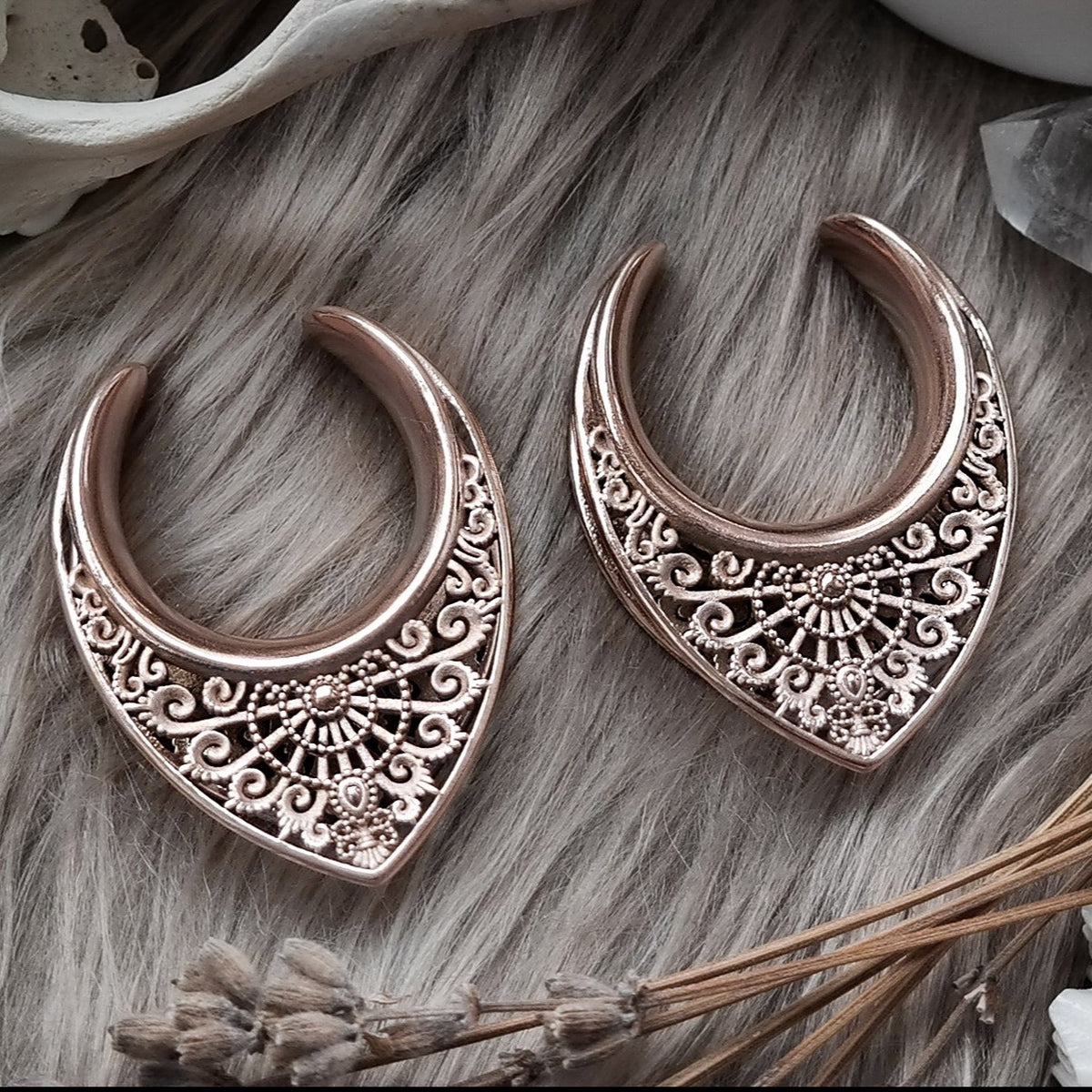 Rose Gold Ornate Ear Hangers #EW33-RG - Fux Jewellery