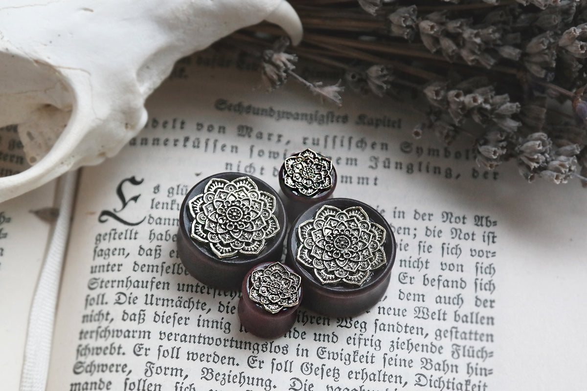golden brass Mandala wood Plugs #751 - Fux Jewellery