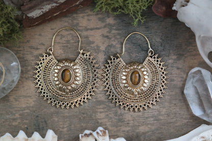 Tiger Eye Sun brass Hoop #BE15 - Fux Jewellery