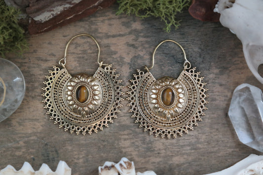 Tiger Eye Sun brass Hoop #BE15 - Fux Jewellery